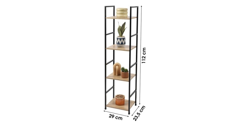 Étagère 4 niveaux collection HOLBORN – Style industriel, coloris chêne et noir
