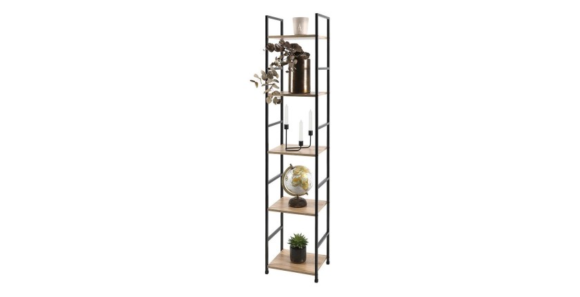 Scaffale a 5 livelli collezione HOLBORN – Stile industriale, colore rovere e nero