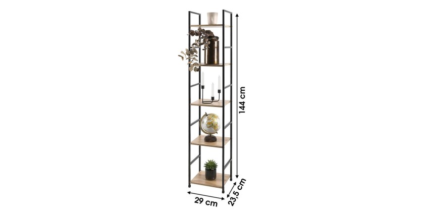 Scaffale a 5 livelli collezione HOLBORN – Stile industriale, colore rovere e nero