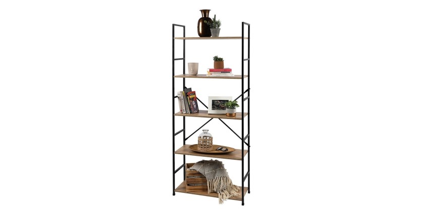 Libreria a 5 livelli collezione HOLBORN - Stile industriale, colore rovere e nero