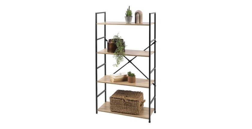 Libreria a 4 livelli collezione HOLBORN - Stile industriale, colore quercia e nero