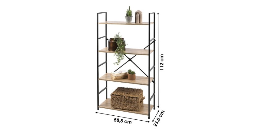 Libreria a 4 livelli collezione HOLBORN - Stile industriale, colore quercia e nero