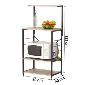 Carrito de cocina estilo industrial colección HOLBORN estructura de metal negro y estantes de madera.