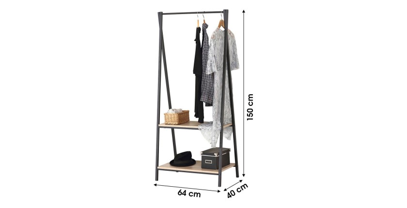 Guardaroba con 2 scaffali collezione HOLBORN stile industriale colore rovere e nero