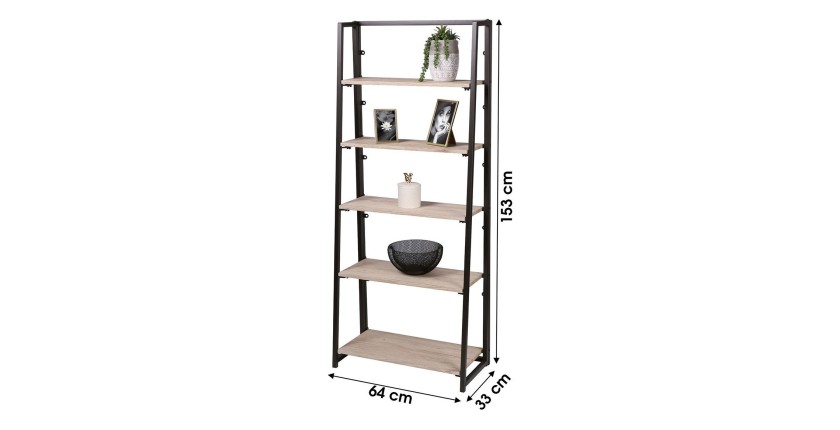 Estanterías - Expositor plegable de 5 niveles colección DARYL - Estilo industrial, color roble y negro