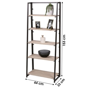 Estanterías - Expositor plegable de 5 niveles colección DARYL - Estilo industrial, color roble y negro