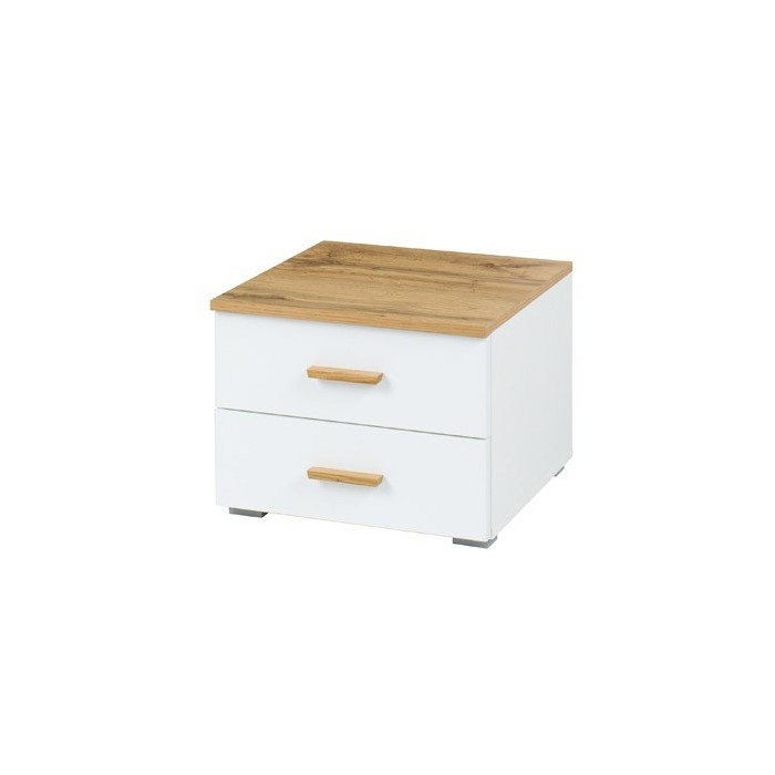 Chambre à coucher complète WOOD chêne et blanc. Lit + armoire + commode + 2 chevets