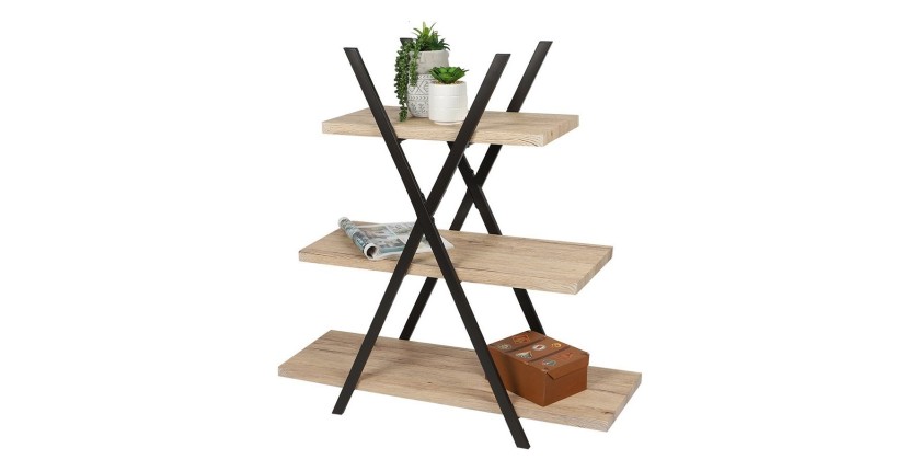 Estantería pirámide 3 niveles DARYL – Estilo industrial – Roble y negro