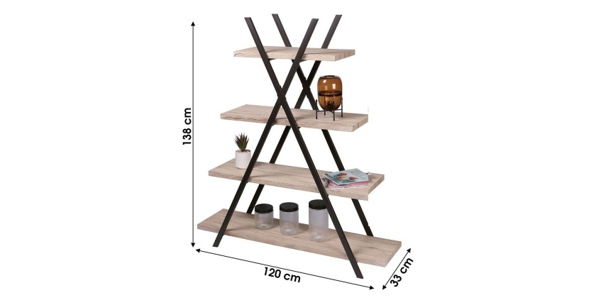 Estantería pirámide de 4 niveles colección DARYL – Estilo industrial, color roble y negro