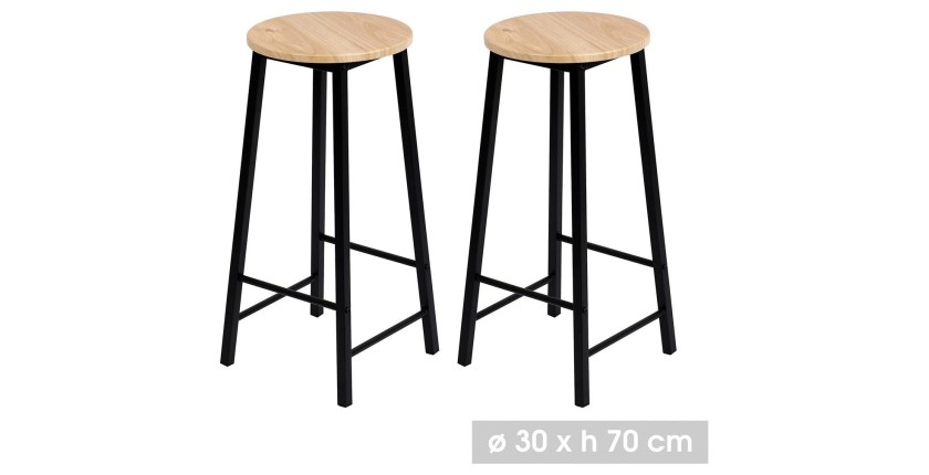 Lote de 2 taburetes de bar DARYL color roble y negro con estructura de metal.