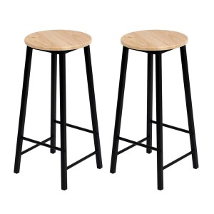 Lote de 2 taburetes de bar DARYL color roble y negro con estructura de metal.
