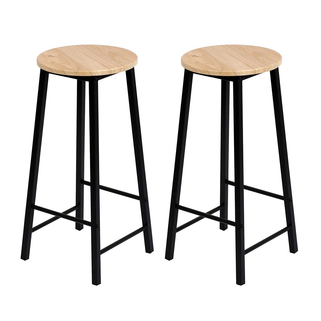 Lote de 2 taburetes de bar DARYL color roble y negro con estructura de metal.