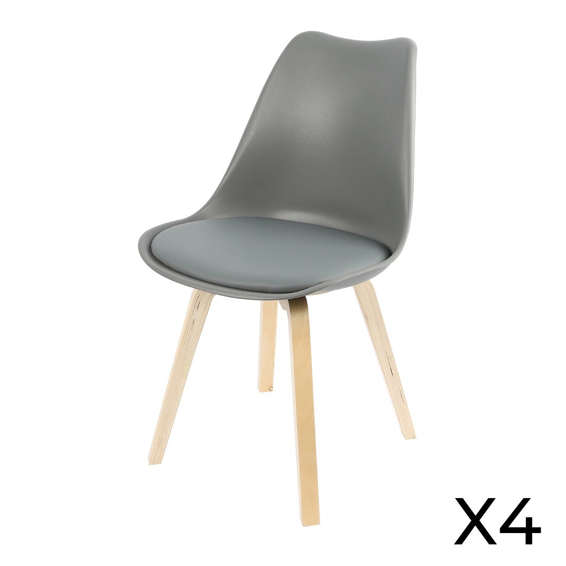 Set von 4 Design-Stühlen mit grauem Kissen aus der Kollektion MIA