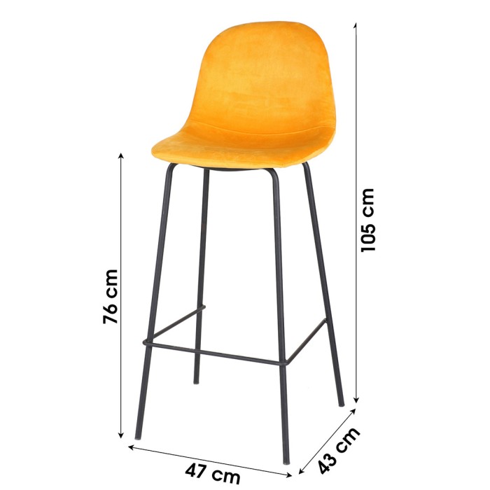 Set di 4 sgabelli da bar con schienale in velluto giallo e struttura in metallo collezione LALY - Stile industriale