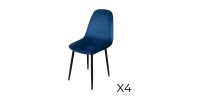 Set di 4 sedie LOLY, seduta e schienale in velluto blu, struttura in metallo nero