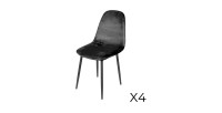 Lot de 4 chaises LOLY, assise et dossier en velours noir, structure en métal noir
