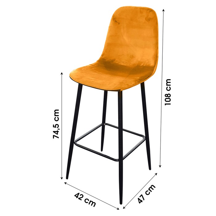 Set von 4 Hockern LOLY, Sitz und Rückenlehne aus gelbem Samt, Struktur aus schwarzem Metall