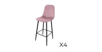 Lote de 4 taburetes LOLY, asiento y respaldo en terciopelo rosa, estructura en metal negro.