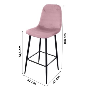 Lote de 4 taburetes LOLY, asiento y respaldo en terciopelo rosa, estructura en metal negro.