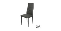 Set van 6 stoelen DANIEL, zitting en rugleuning met grijs leereffect, structuur in zwart staal