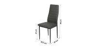 Lot de 6 chaises DANIEL, assise et dossier effet cuir gris, structure en acier noir
