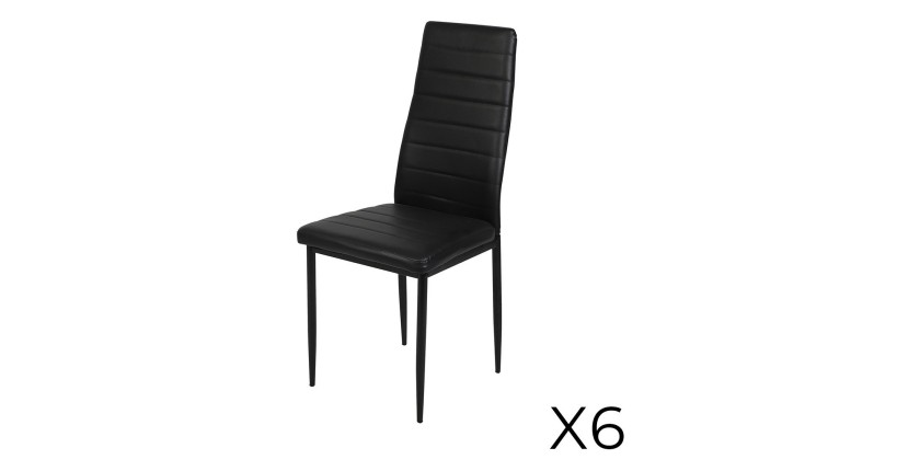Set van 6 stoelen DANIEL, zitting en rugleuning in zwart lederlook, structuur in zwart staal