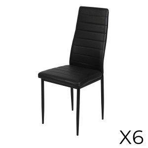 Set van 6 stoelen DANIEL, zitting en rugleuning in zwart lederlook, structuur in zwart staal
