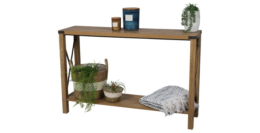 Console style industriel collection BIRKIN. Coloris chêne, structure robuste en métal noir.