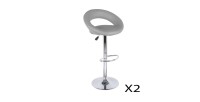 Lote de 2 taburetes de bar ajustables en altura 77-97 cm - Asiento de cuero sintético PU gris, pie de metal gris, diámetro 40 cm