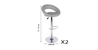Lote de 2 taburetes de bar ajustables en altura 77-97 cm - Asiento de cuero sintético PU gris, pie de metal gris, diámetro 40 cm