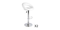 Lote de 2 taburetes de bar ajustables en altura 77-97 cm - Asiento de cuero sintético PU blanco, pie de metal gris, diámetro 40 
