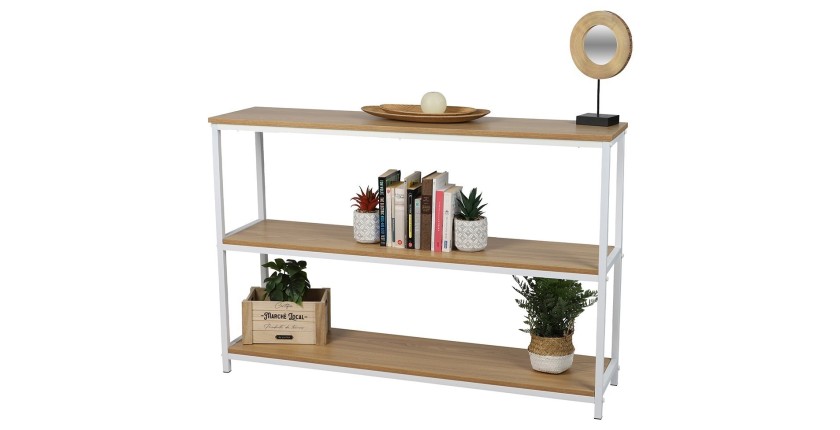 Biblioteca de 3 niveles colección PUEBLO – Estilo industrial, color roble y blanco
