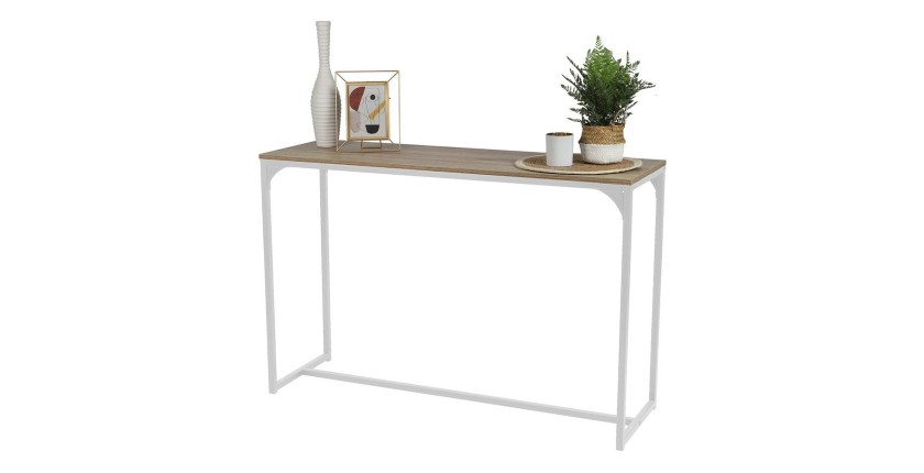 Consolle stile industriale collezione PUEBLO. Color rovere, struttura robusta in metallo bianco.
