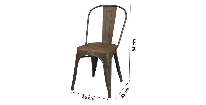 Set van 4 donkergrijze metalen stoelen in industriële stijl. Collectie FACTORY.
