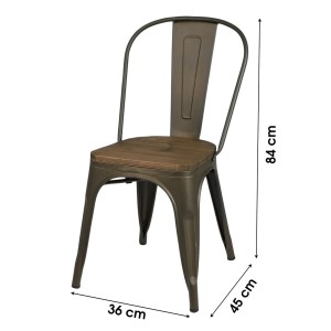 Set van 4 donkergrijze metalen stoelen in industriële stijl. Collectie FACTORY.