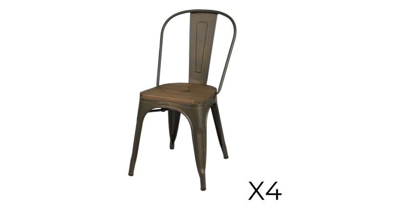 Set van 4 donkergrijze metalen stoelen in industriële stijl. Collectie FACTORY.