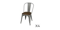 Set van 4 lichte grijze metalen stoelen in industriële stijl. Collectie FACTORY.