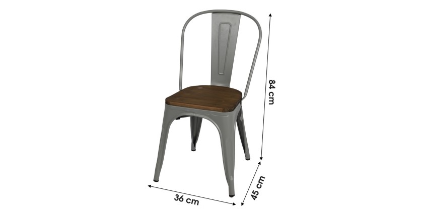 Set van 4 lichte grijze metalen stoelen in industriële stijl. Collectie FACTORY.