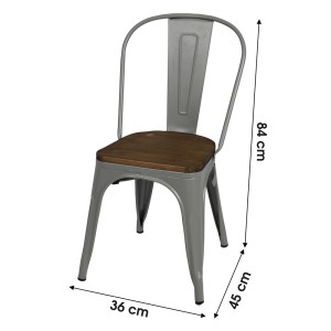 Set van 4 lichte grijze metalen stoelen in industriële stijl. Collectie FACTORY.