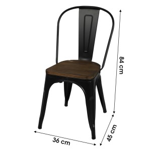 Set van 4 matzwarte metalen stoelen in industriële stijl. Collectie FACTORY.