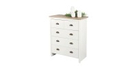 Commode met 5 laden in koloniaal design - 80x39,5xH97,5 cm, wit en licht eiken blad - Collectie MADERA