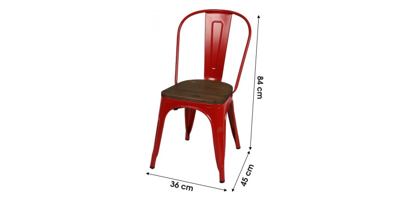 Set van 4 mat rode metalen stoelen in industriële stijl. Collectie FACTORY.