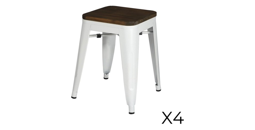Set von 4 Barhockern im Industriestil aus Metall, mattweiß – Kollektion FACTORY.