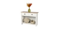 Consolle con 1 ripiano e 2 cassetti di design coloniale - 97x35xH76 cm, colore bianco e piano in rovere chiaro - Collezione MADE