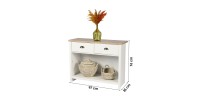 Consolle con 1 ripiano e 2 cassetti di design coloniale - 97x35xH76 cm, colore bianco e piano in rovere chiaro - Collezione MADE