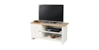 Mueble para TV con 2 compartimentos y 1 puerta de diseño colonial - 95x40xH49 cm, color blanco y superficie de roble claro - Col