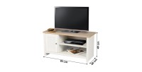 Mueble para TV con 2 compartimentos y 1 puerta de diseño colonial - 95x40xH49 cm, color blanco y superficie de roble claro - Col
