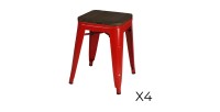 Lote de 4 taburetes estilo industrial en metal, color rojo - Colección FACTORY.