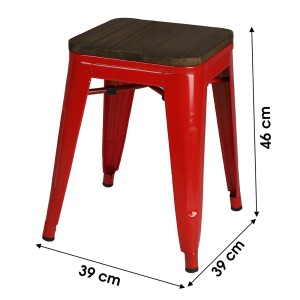 Lote de 4 taburetes estilo industrial en metal, color rojo - Colección FACTORY.