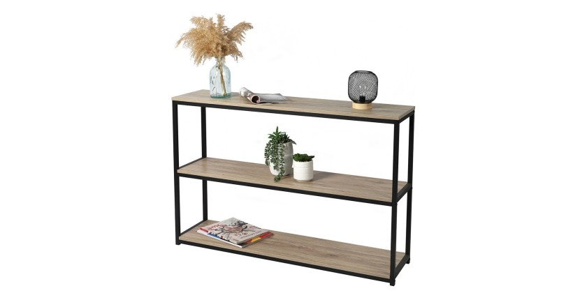 Biblioteca de 3 niveles colección RANONG – Estilo industrial, color roble y negro